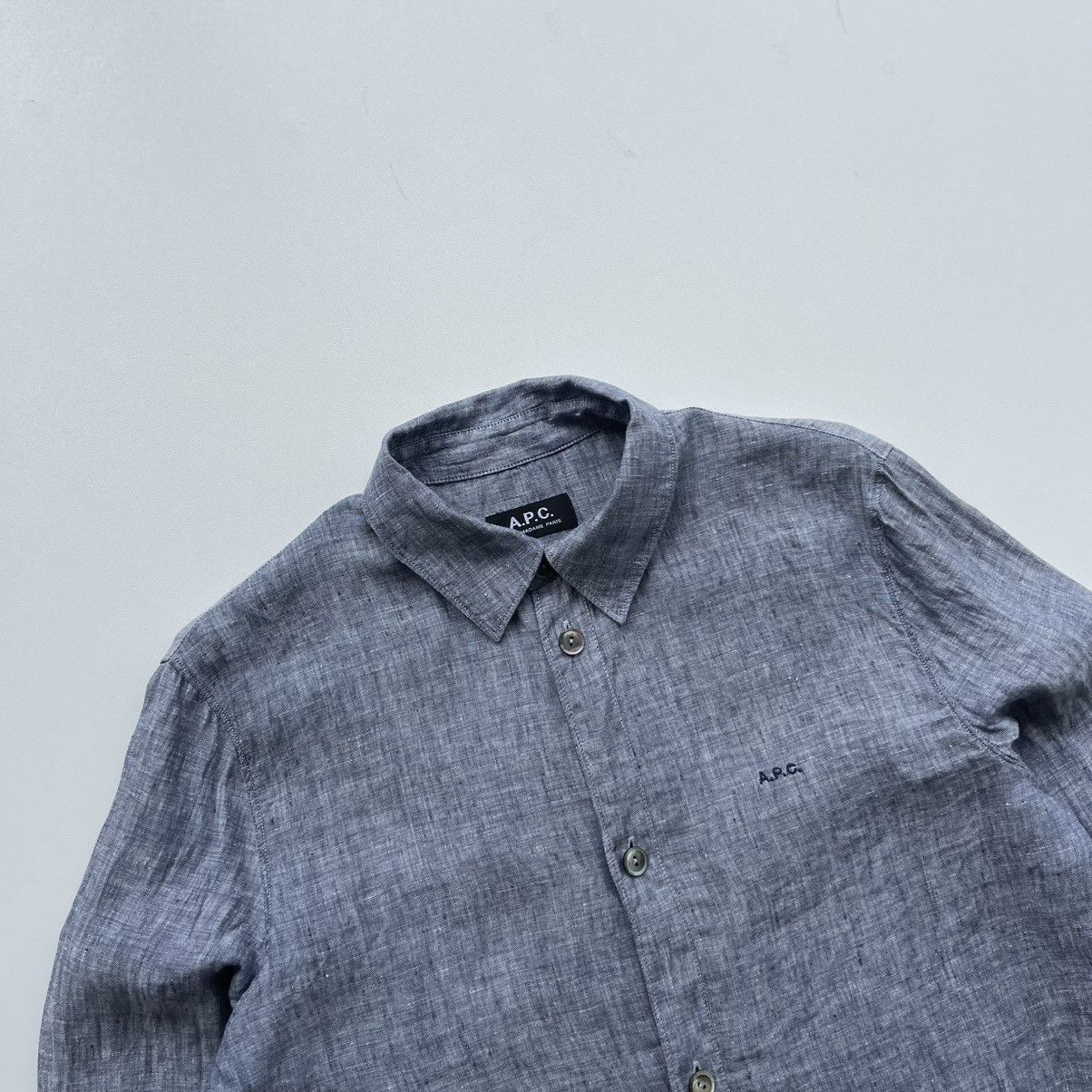 A.P.C. × Designer A.P.C. Paris Women’s Linen Button Ups Shirt Blue Rare Size XS / US 0-2 / IT 36-38 - 2 Thumbnail