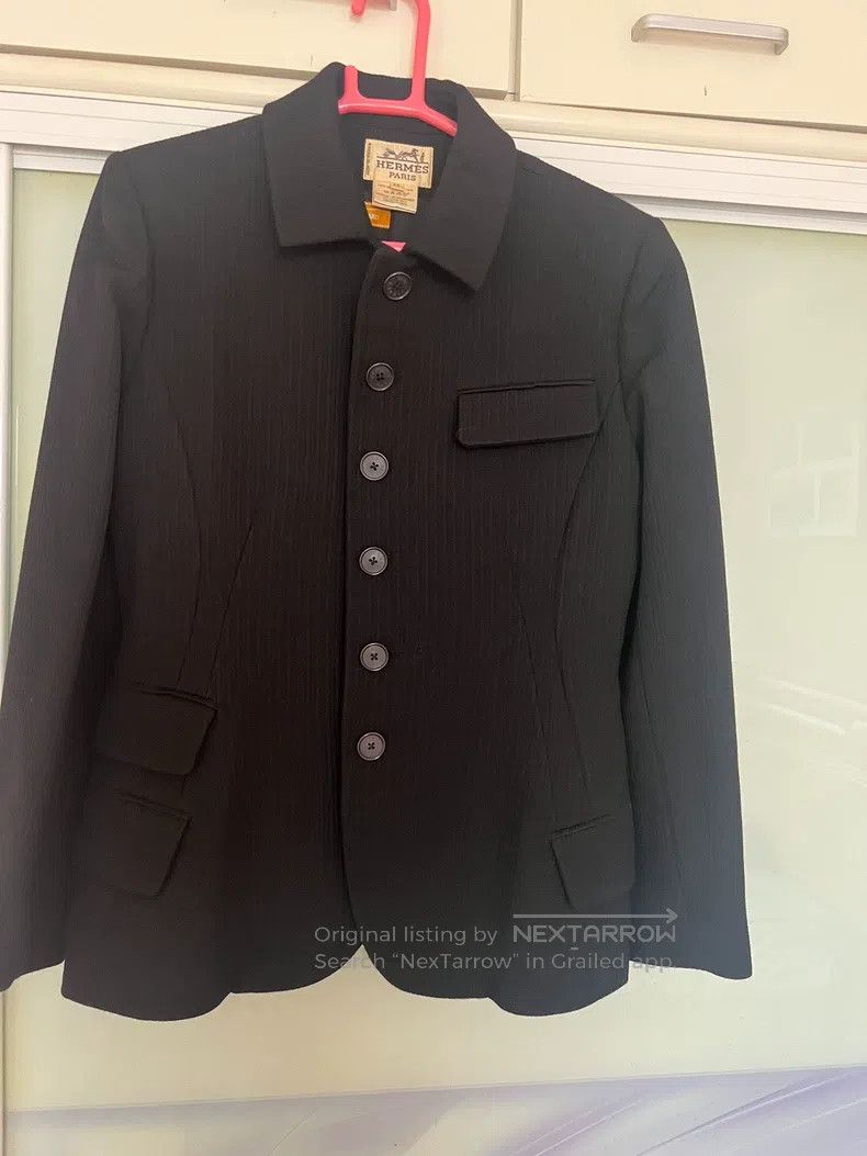 Hermes Hermes Silk Lined Wool Jacket, Black with Yellow Silk Ribb Size S / US 4 / IT 40 - 3 Thumbnail