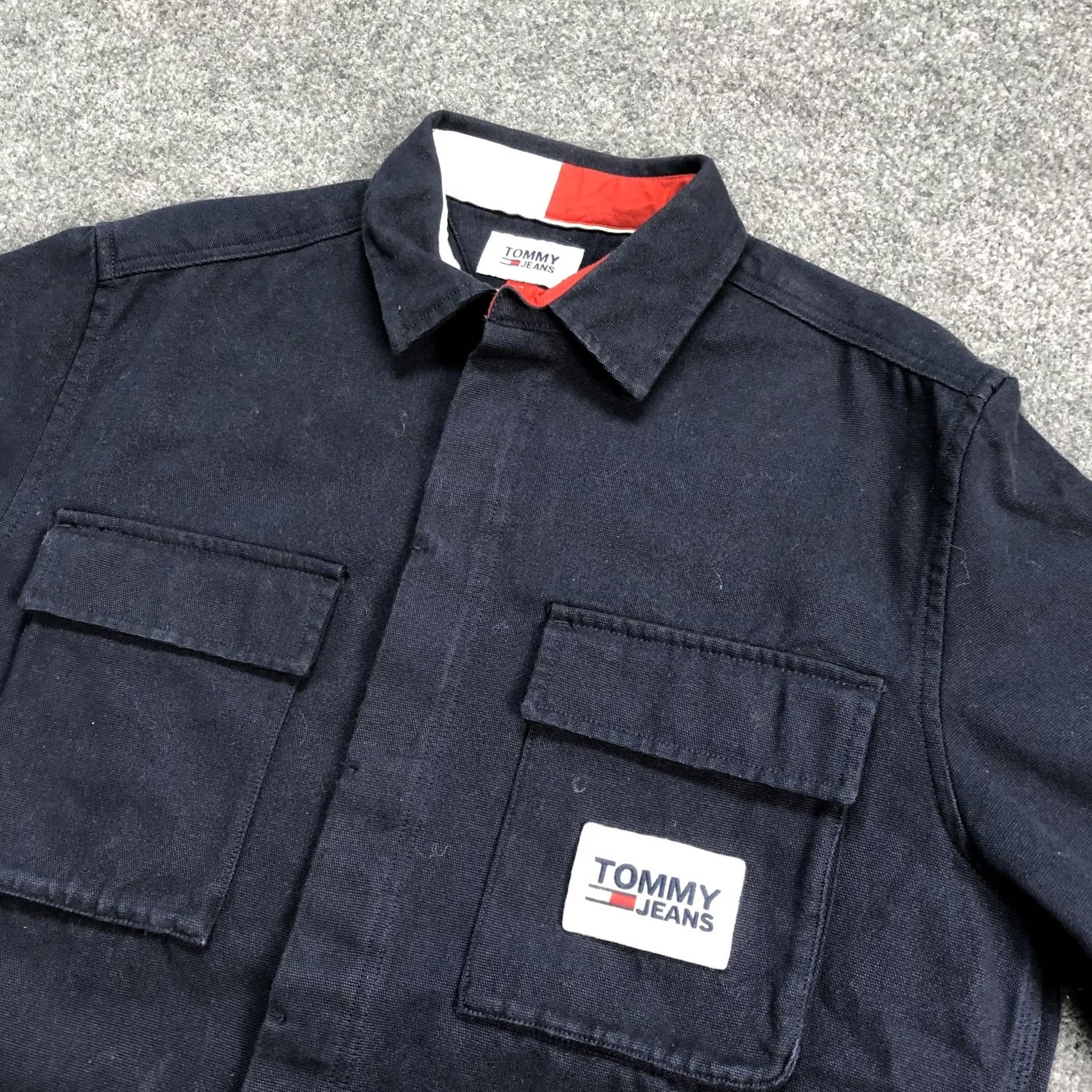 Vintage Tommy Jeans Jacket Mens Medium Blue Canvas Military Button Front Pockets Casual Size US 31 - 4 Thumbnail