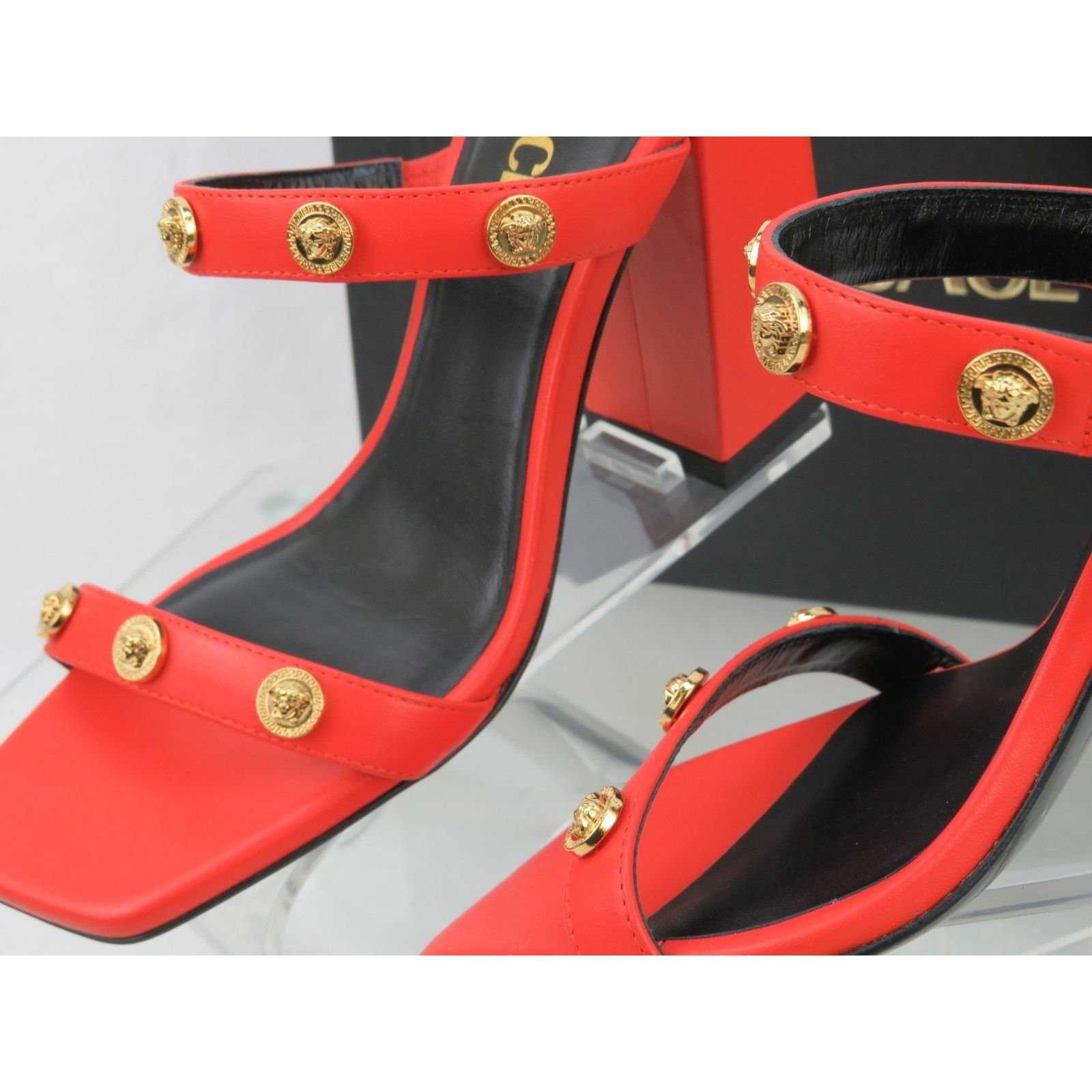 Versace VERSACE ORANGE LEATHER MEDUSA LOGO STUDS SANDALS PUMPS 37 7 Size US 7 / IT 37 - 4 Thumbnail