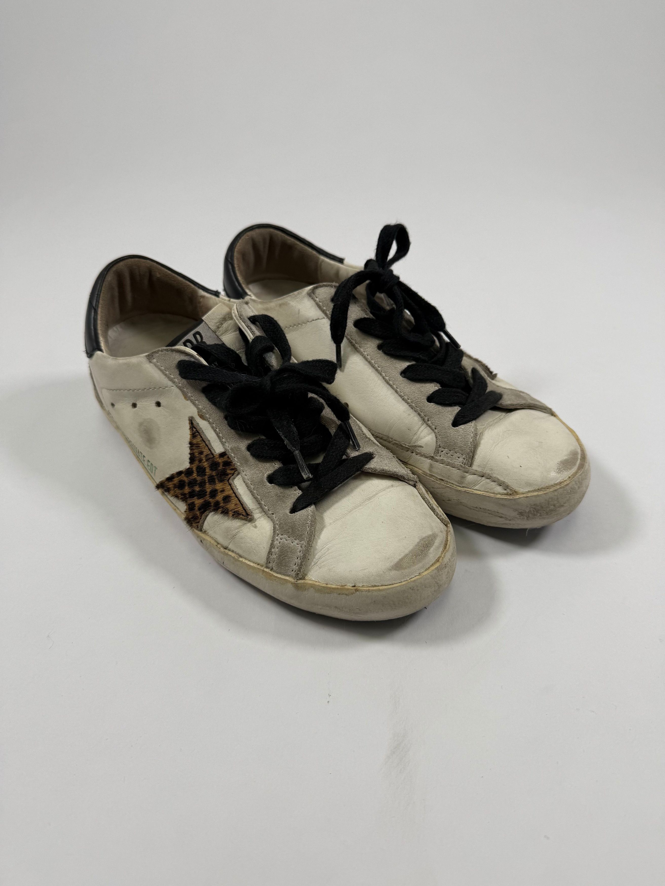 Golden Goose Golden Goose Superstar White Sneakers with Cheetah Stars Size US 6 / IT 36 - 1 Thumbnail