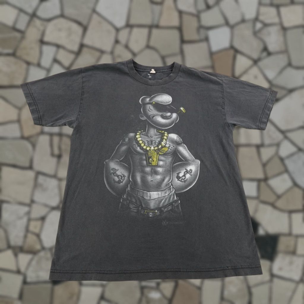 Vintage VINTAGE Alstyle Popeye Graphic Print T-Shirt Mens Large Black 2001 Y2K Cartoon Bling Size US L / EU 52-54 / 3 - 1 Thumbnail