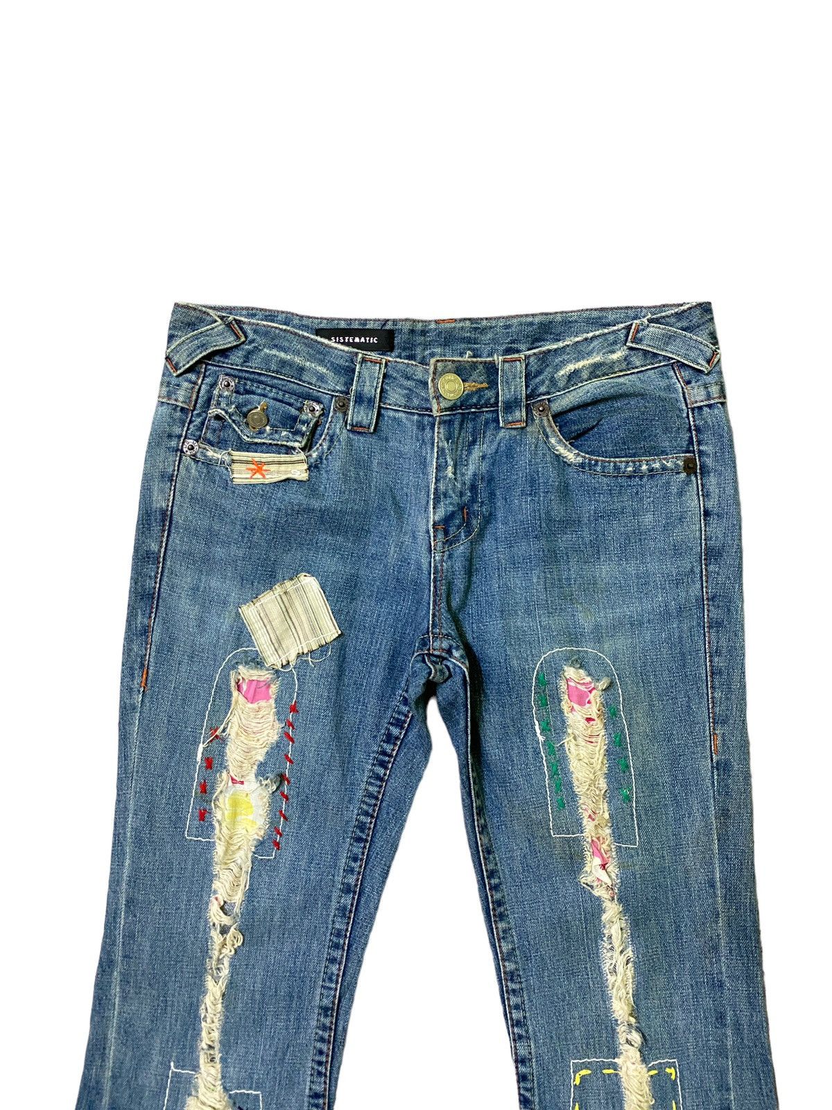 Japanese Brand × Vintage FLARED💥 SISTEMATIC DISTRESSED PATCHES BOOTCUT DENIM JEANS Size US 30 / EU 46 - 3 Thumbnail
