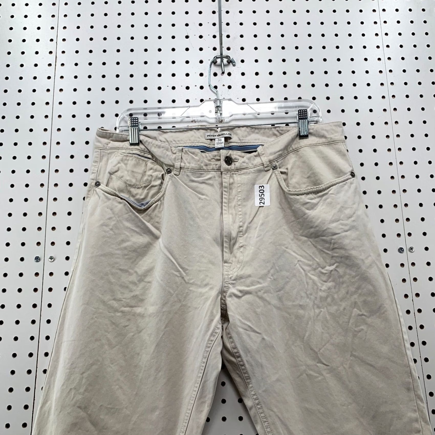 Peter Millar Peter Millar Chino Pants Men 35x33 Beige Micro Striped Flat Front Pima Cotton Size US 35 - 7 Thumbnail