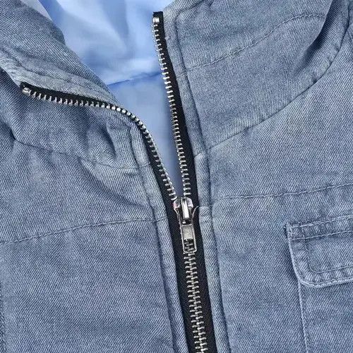 Winter Sleeveless Side Lace Up Vest Jacket Zipper Denim