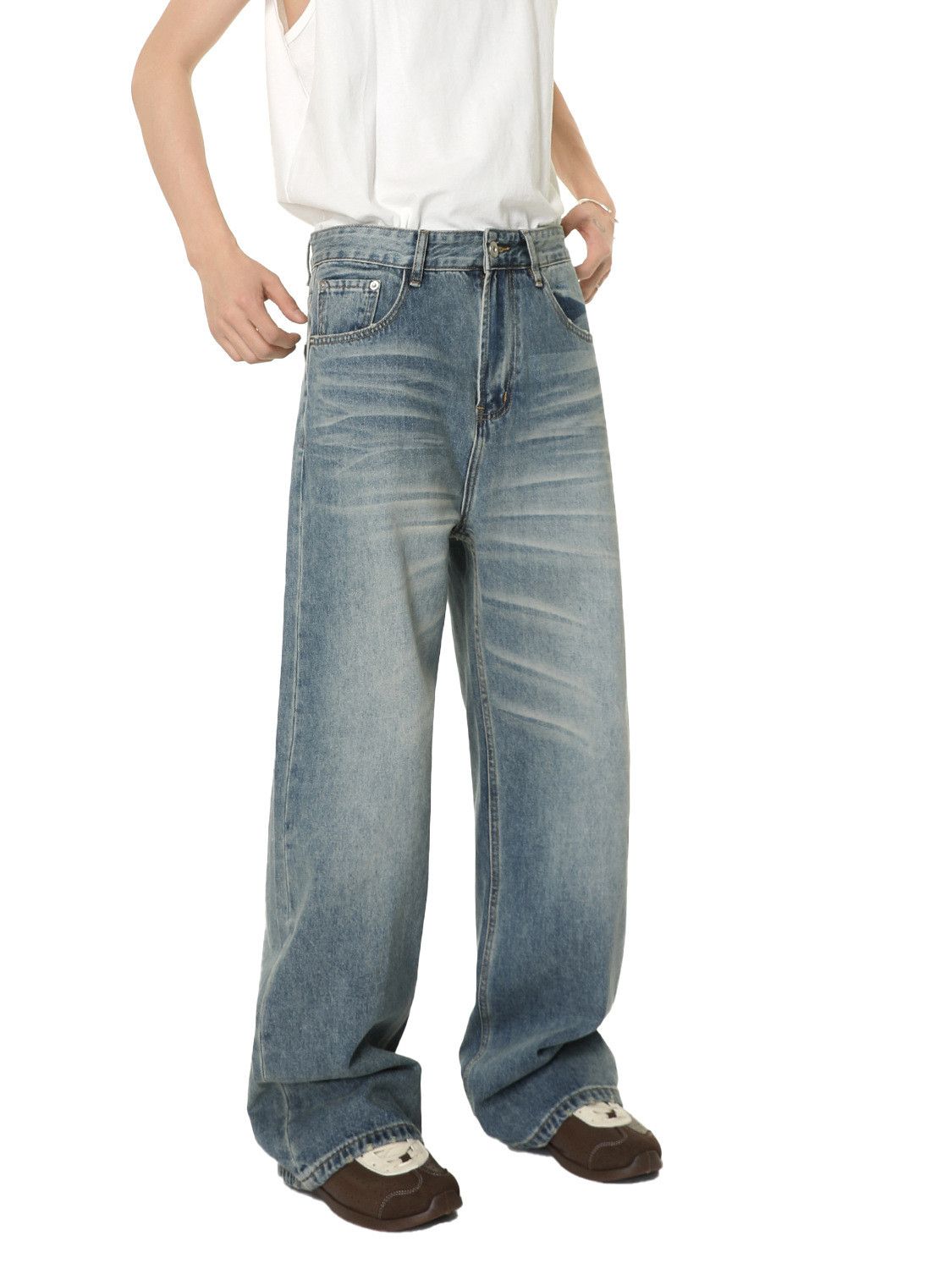 Japanese Brand Men's Japanese Retro Vibe Washed Straight Wide Leg Jeans Size US 32 / EU 48 - 3 Thumbnail