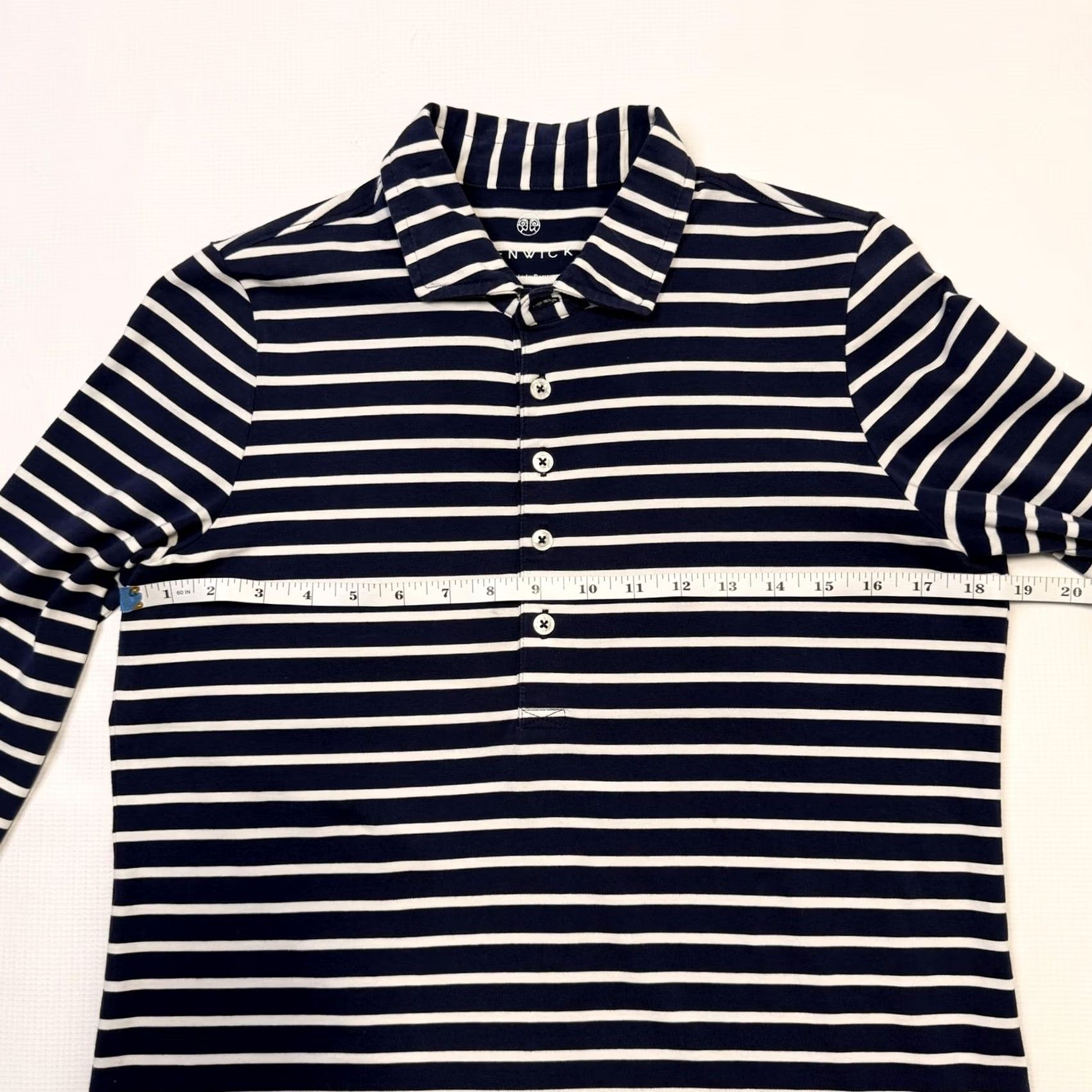 Vintage Renwick Polo Shirt Womens Small Blue White Stripe 3/4 Sleeve Pima Cotton Top Size S / US 4 / IT 40 - 5 Thumbnail