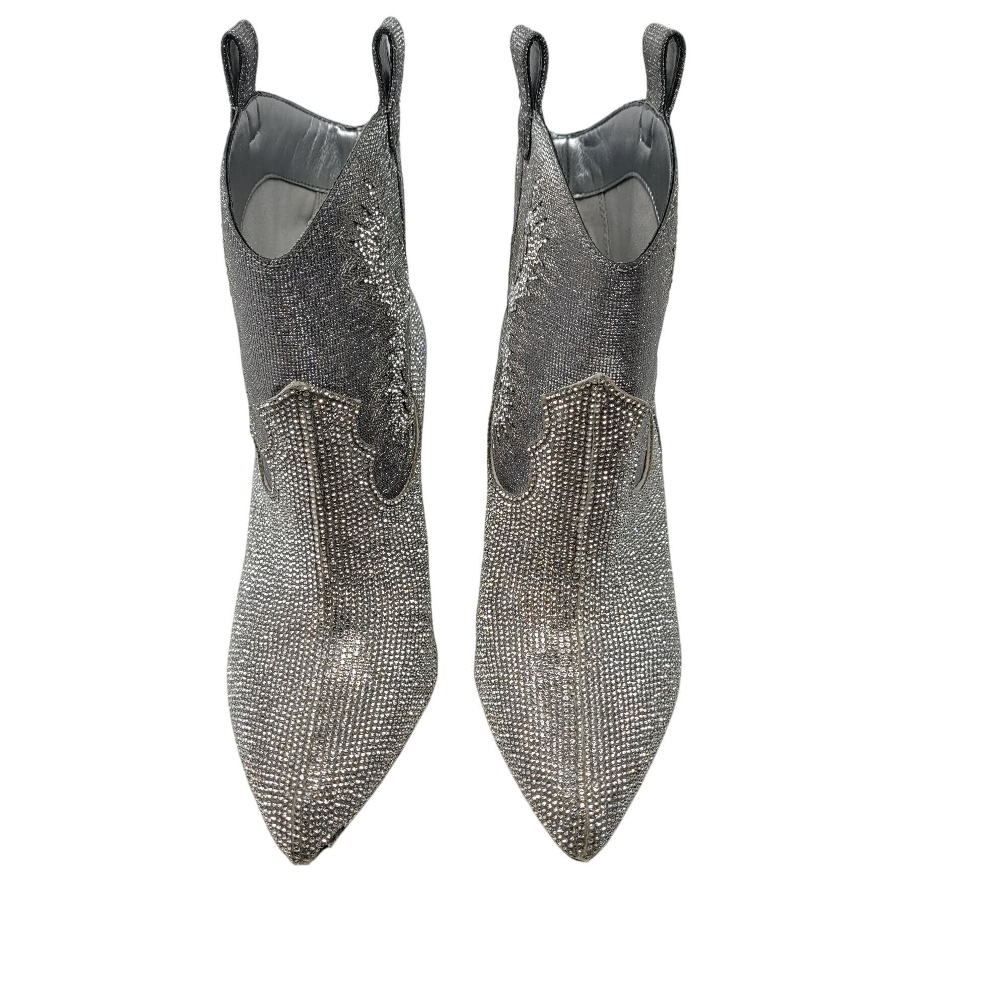 Designer Gianni Bini Womens Silver Rhinestone Cowboy Boots 7.5 Stilet Size US 7.5 / IT 37.5 - 4 Thumbnail