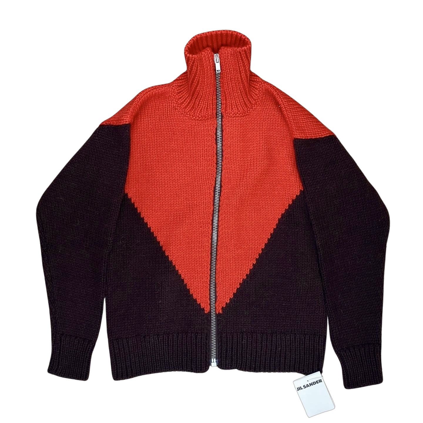 image of Jil Sander Fw22 Colorblock Zip Up Sweater in Brown/Red, Men's (Size Small)