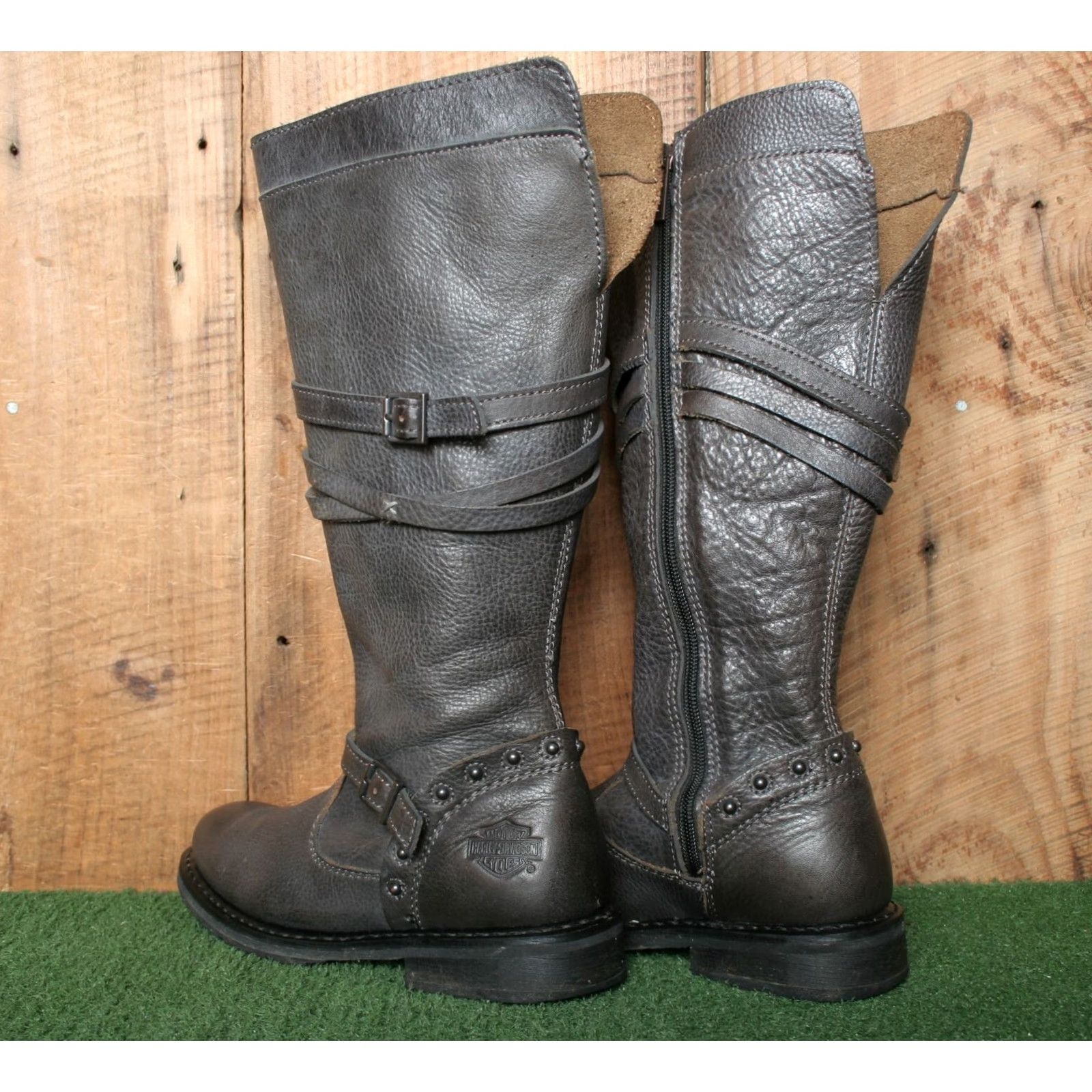 Harley Davidson HARLEY-DAVIDSON Cyndie Slate Gray Leather Knee High Buckle Strap Boots 6.5 M Womens Shoe Shaft Style Knee High Boot Size US 7 / IT 37 - 3 Thumbnail