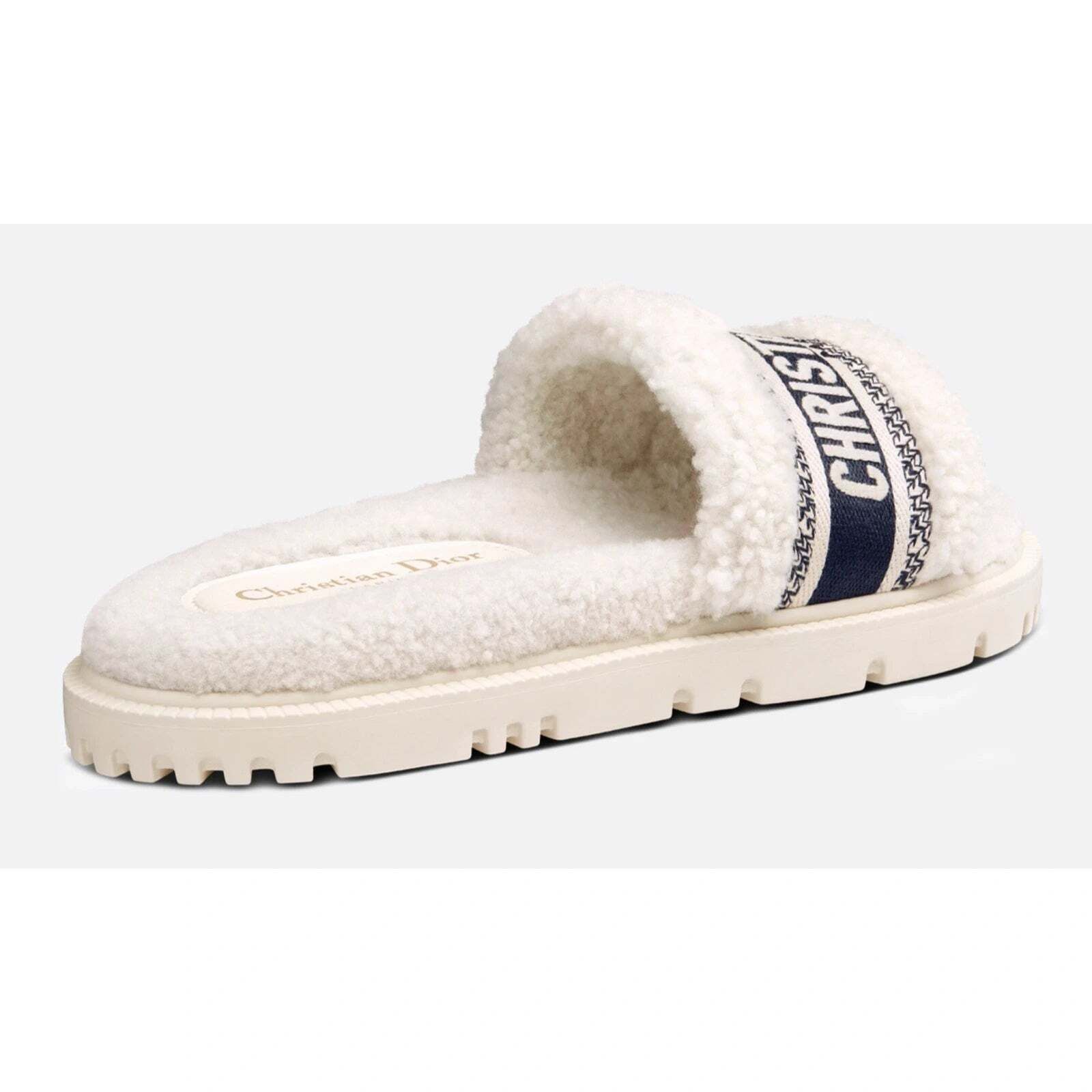 Dior Dway Shearling Fur Logo Chunky Slide Flat Sandal 40 Size US 10 / IT 40 - 8 Thumbnail