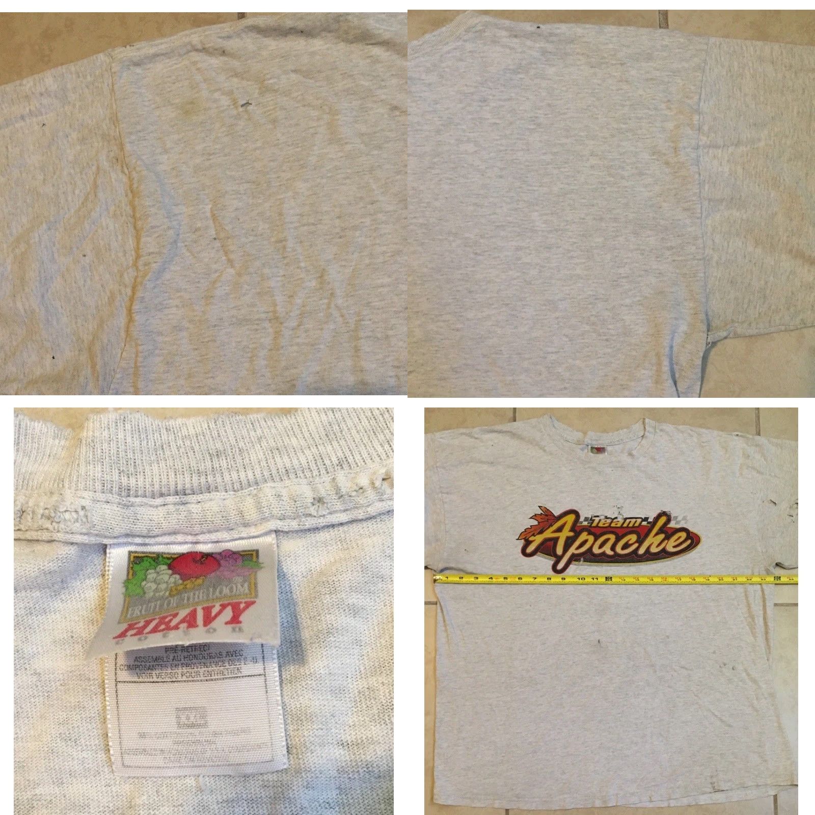 Thrasher Vtg 90s Team Apache Racing Thrashed Faded Shirt XL Grunge Flame Biker Skate Y2K Shirt Men's XL Gray Harley Vintage 90s Grunge Thrashed Thrashed Shirt Size US XL / EU 56 / 4 - 11 Thumbnail