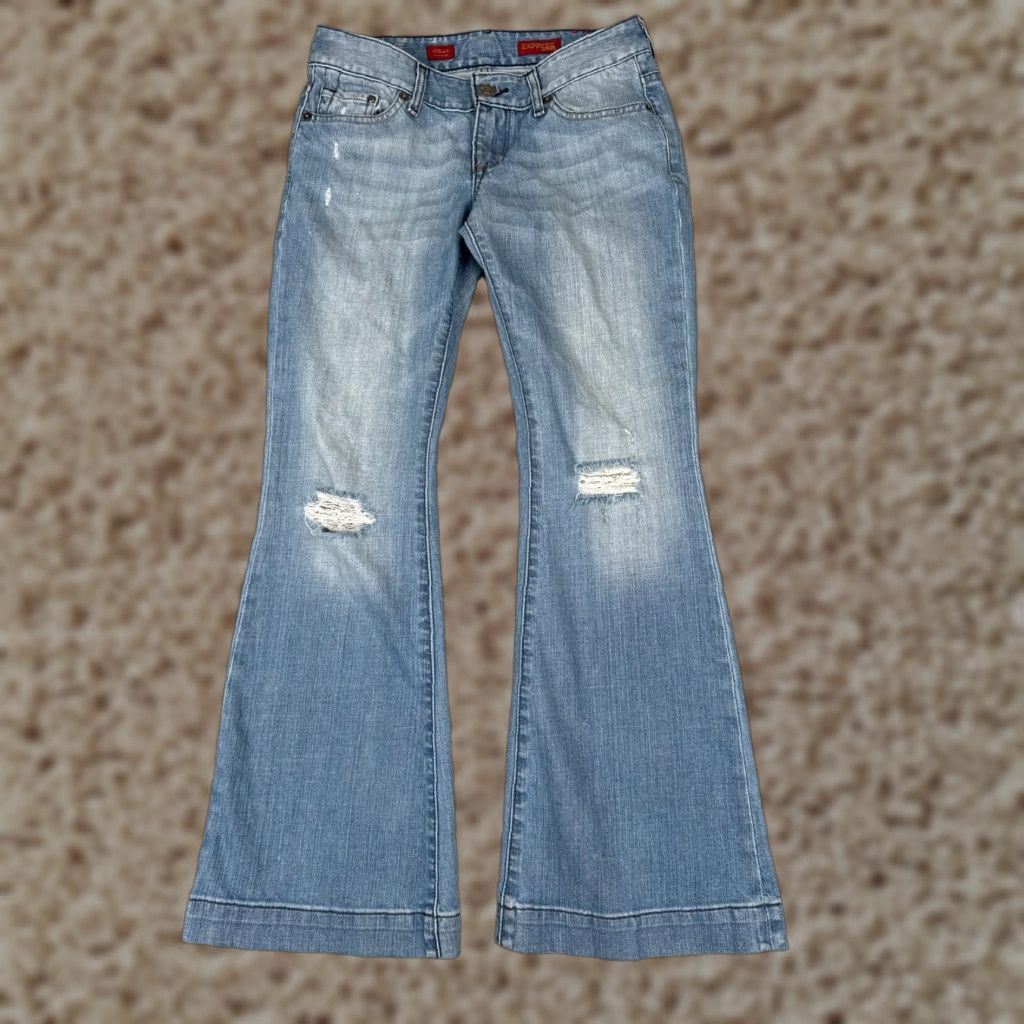 Express Express Jeans Womens 28 Blue Denim Stella Fit & Flare Distressed Low Rise 28x29 Size 28" / US 6 / IT 42 - 1 Thumbnail