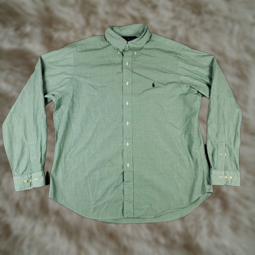 Ralph Lauren Ralph Lauren Shirt Adult 17 Green Button-Down Long Sleeve Cotton Solid Mens Size 46R - 1 Thumbnail