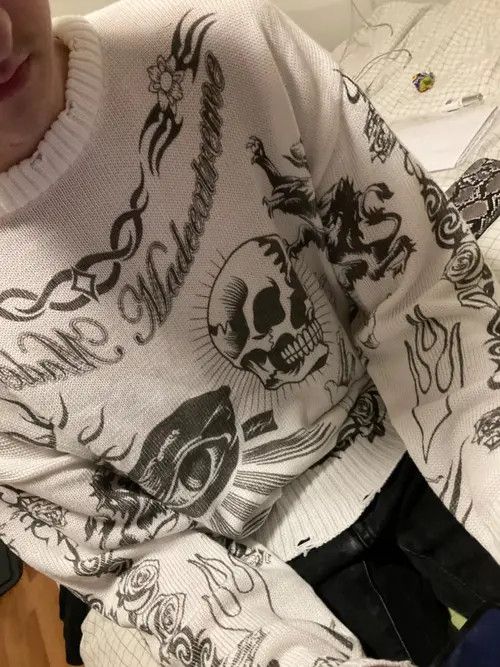 Japanese Brand Grunge y2k goth skull tribal print knit White sweater Size US M / EU 48-50 / 2 - 4 Thumbnail