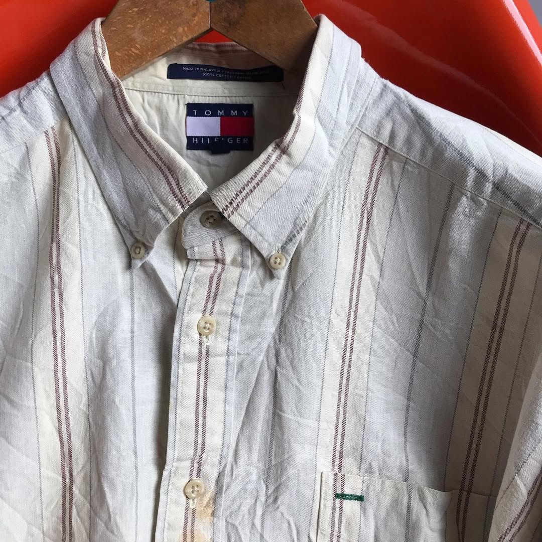 Tommy Hilfiger × Vintage Tommy Hilfiger Button Down Long Sleeves stripe shirt beige Size US L / EU 52-54 / 3 - 3 Thumbnail