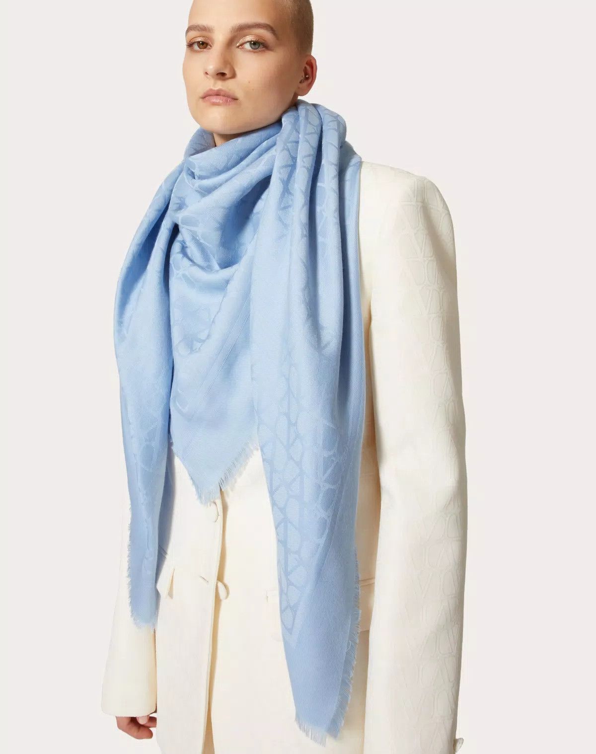 Valentino oc11z0725 Size:OS/Iconographe Wool And Silk Shawl in Blue Size ONE SIZE - 4 Thumbnail