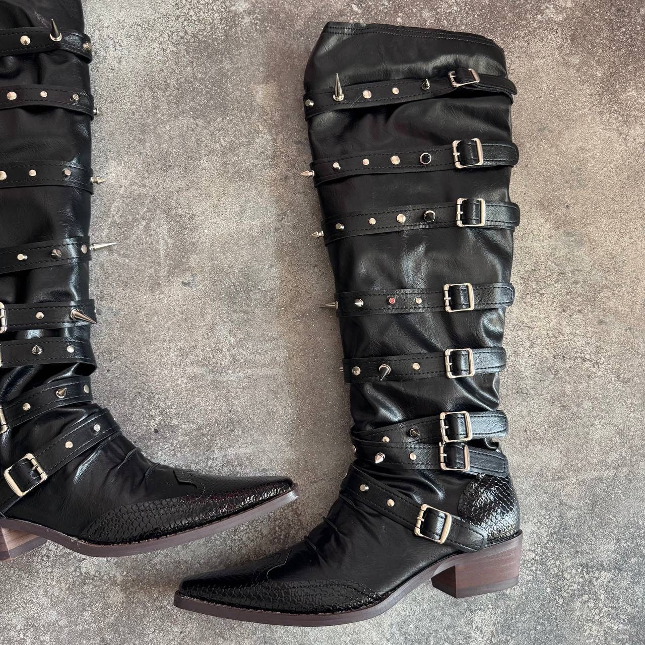 20471120 Avant Garde Goth Bondage Knee High Boots (rick owens style) Size US 8 / IT 38 - 8 Thumbnail