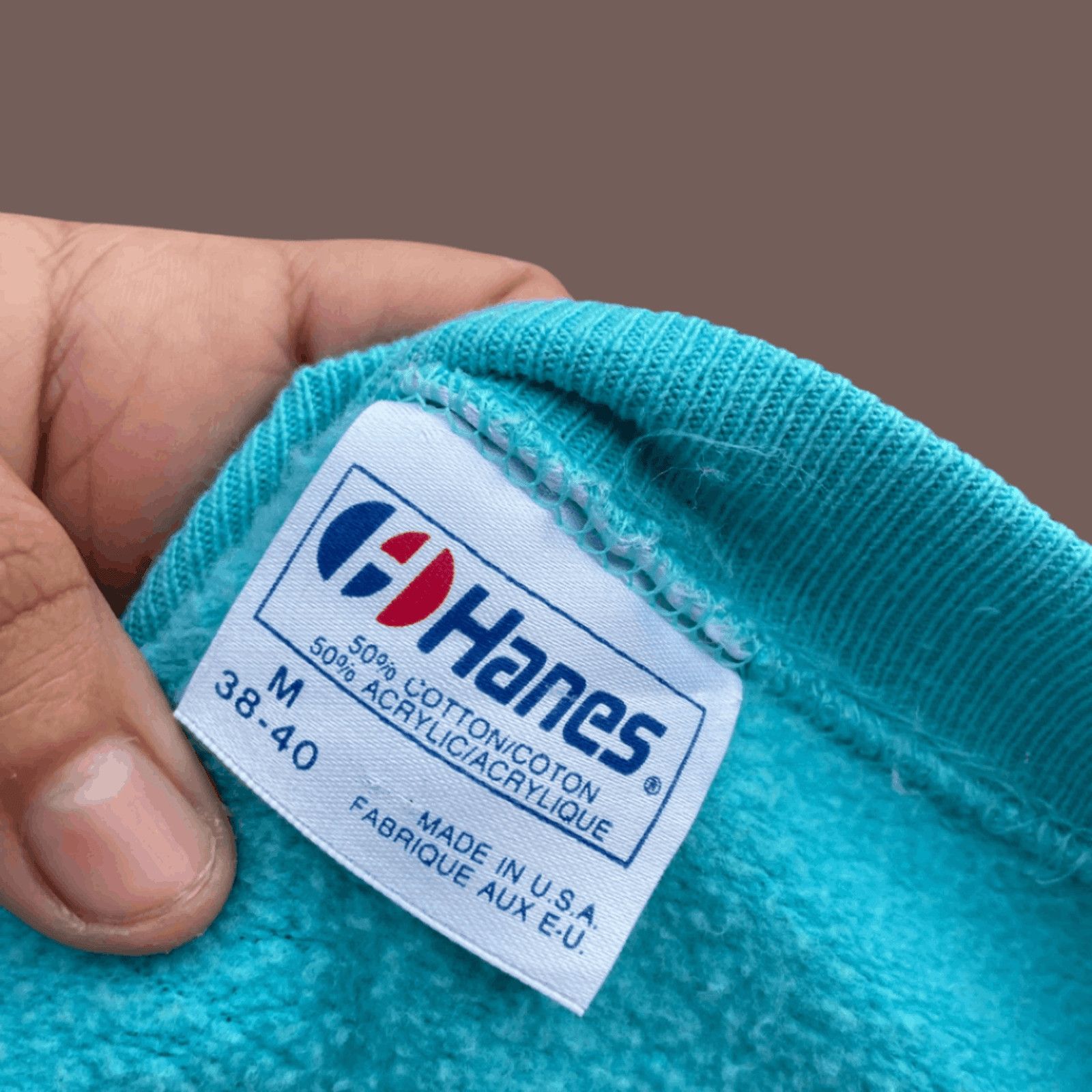 Hanes VTG Sweatshirt | Hanes Aqua Blue Leaf Print | 90s Handmade Size US M / EU 48-50 / 2 - 4 Thumbnail