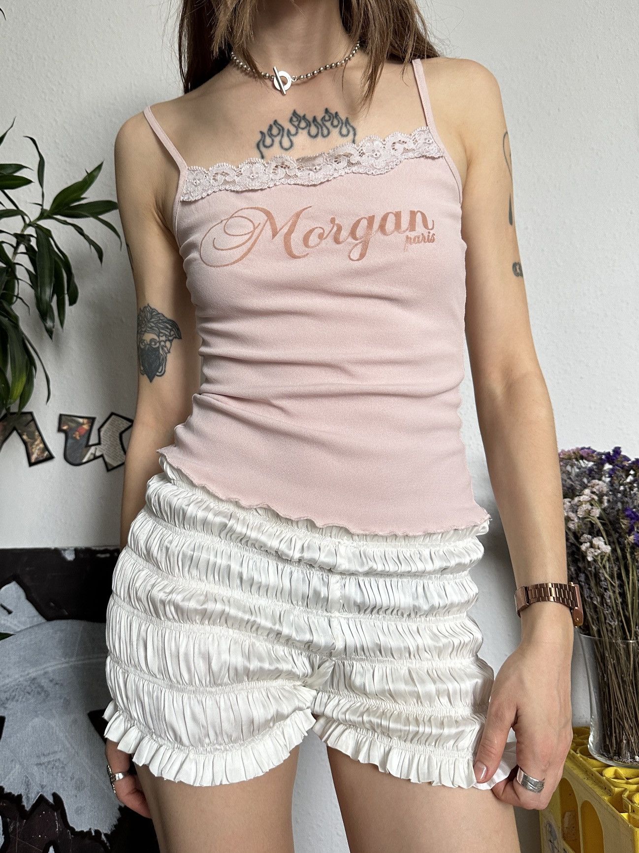Beauty Beast × Morgan Homme Cute Lace Baby Doll Coquette Mesh Logo Ballet Top 00s Size ONE SIZE - 9 Thumbnail
