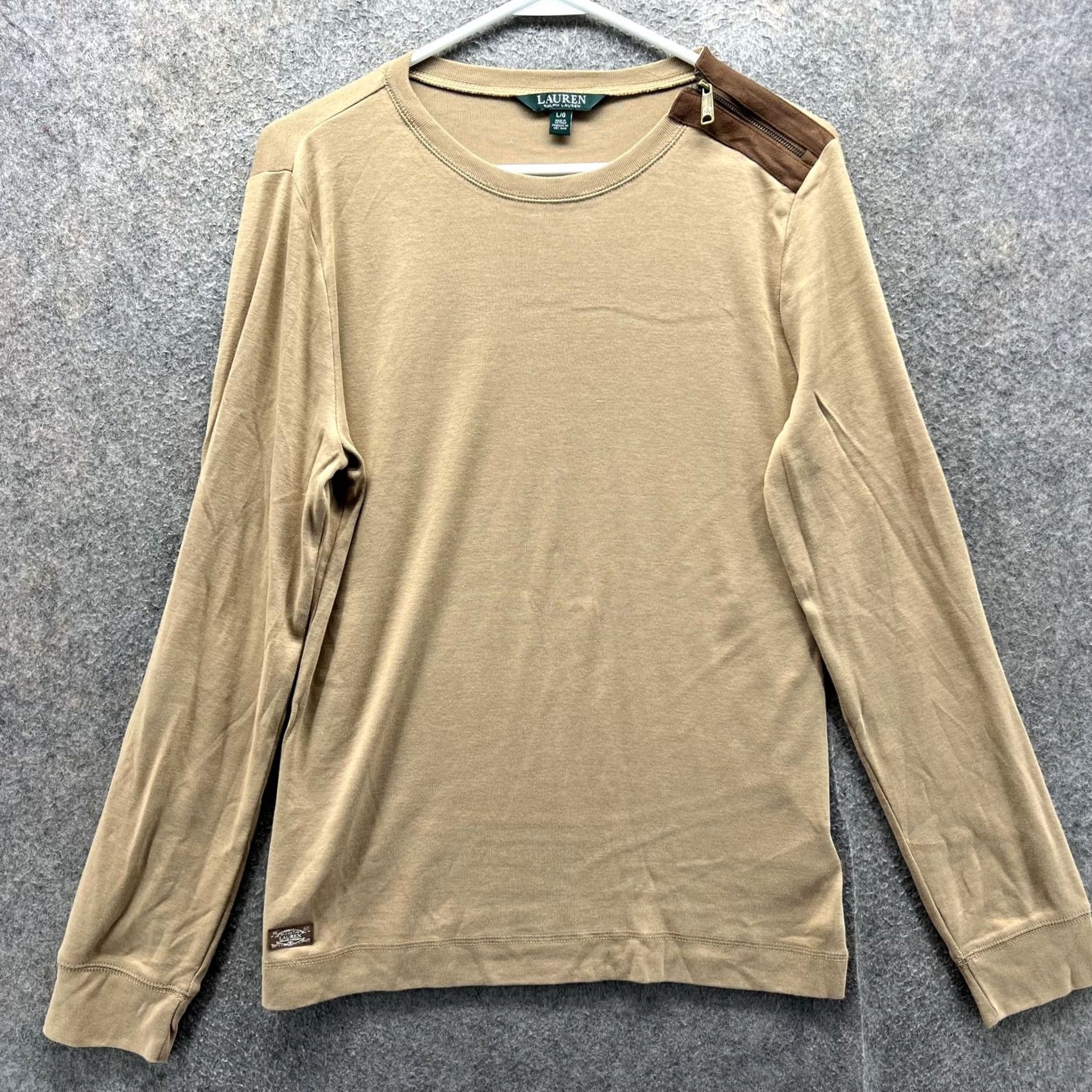 Ralph Lauren Lauren Ralph Lauren Shirt Womens Large Beige Zip Shoulder Long Sleeve Knit Top Size L / US 10 / IT 46 - 2 Thumbnail