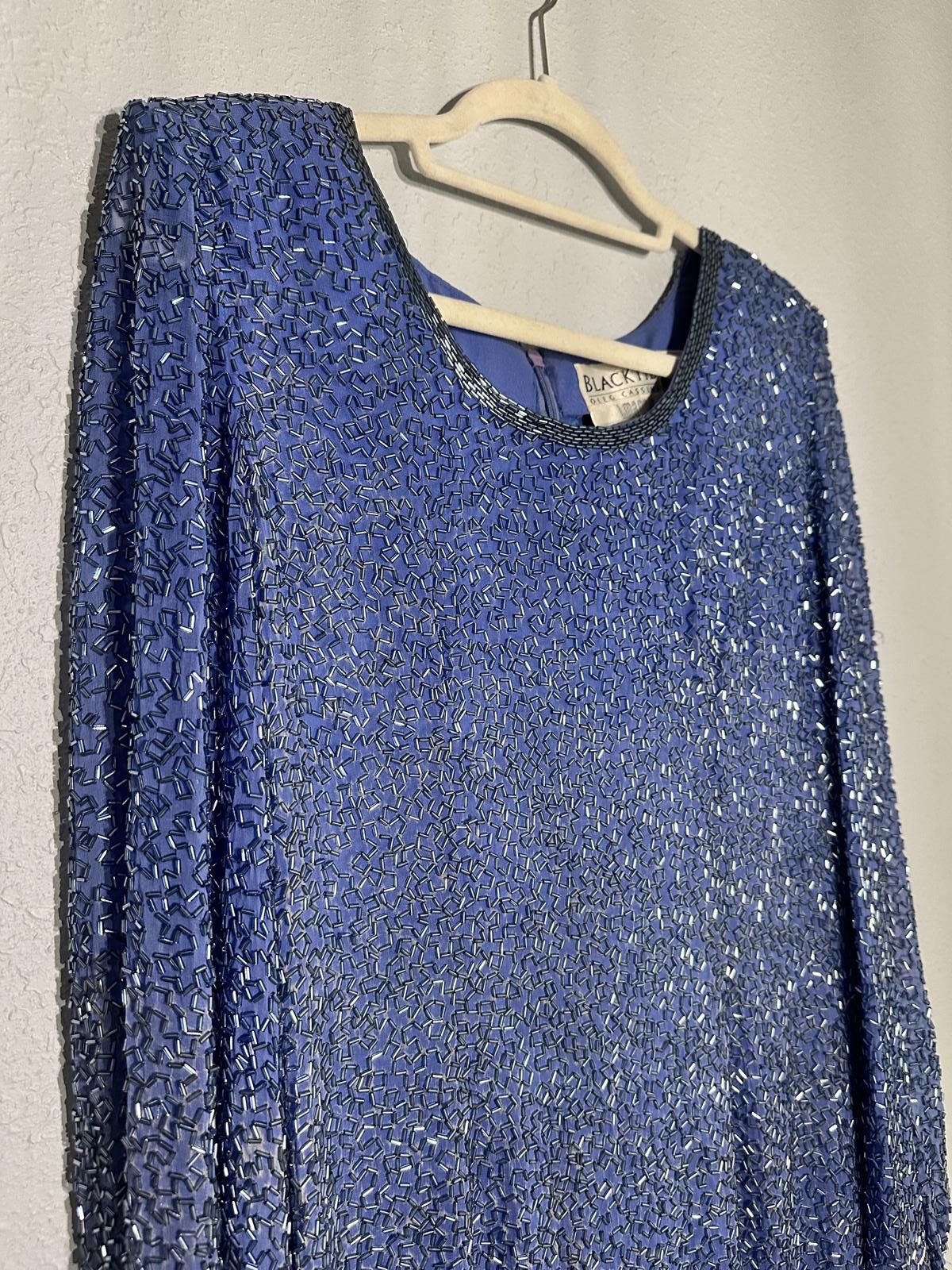 Designer VINTAGE Blue Beaded Dress by Black Tie - Oleg Cassini Size M / US 6-8 / IT 42-44 - 2 Thumbnail
