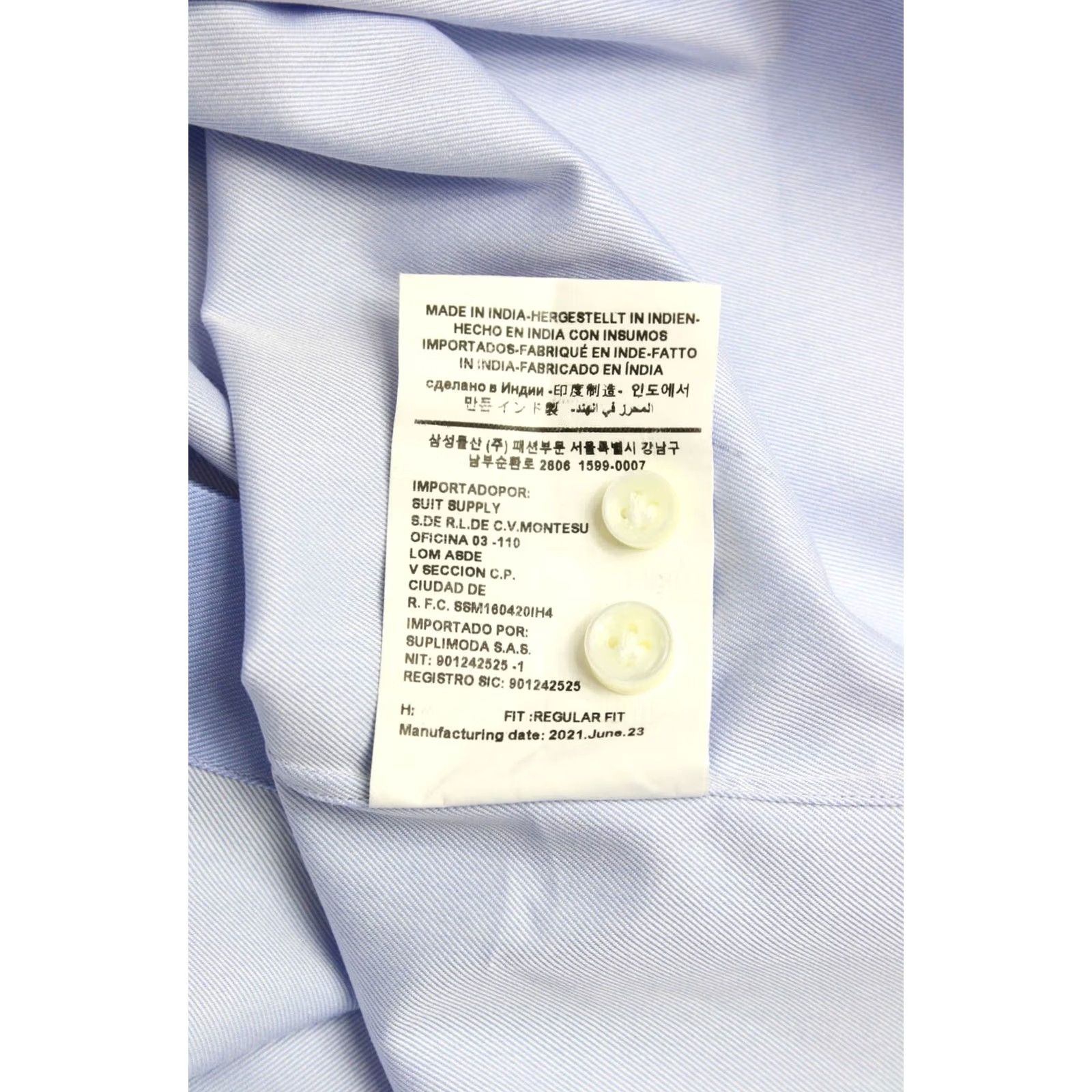 Suitsupply SUITSUPPLY Regular Fit Formal Shirt Men's Blue Spread Collar 37 / 14 1/2 Size 36R - 7 Thumbnail
