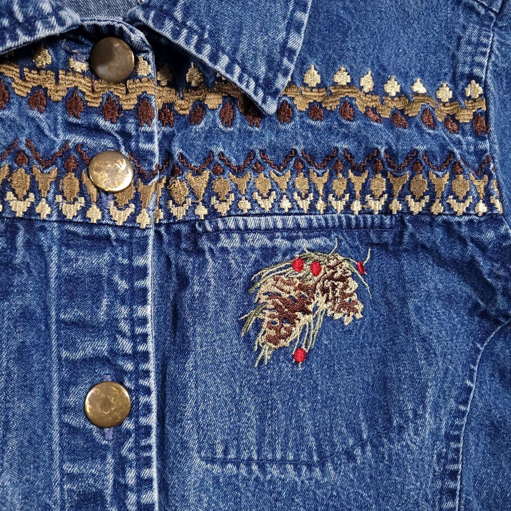 Denime NorthCrest Button Up Denim Jacket Shirt Women's Large Embroidered Collared Size L / US 10 / IT 46 - 4 Thumbnail