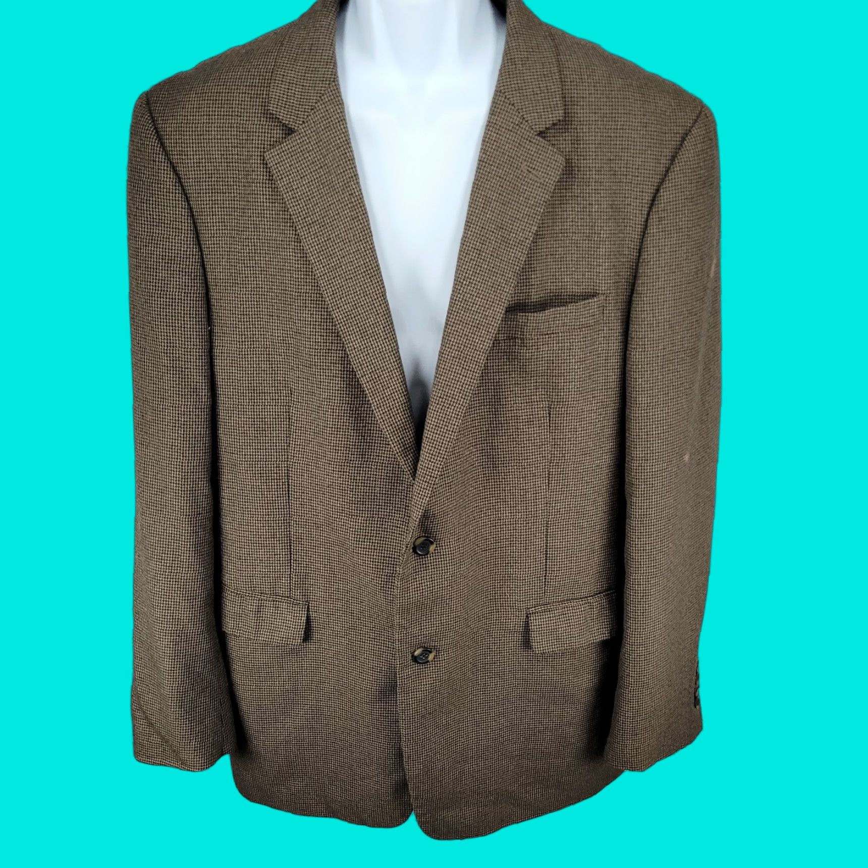 Vintage Andrew Fezza Blazer 46L Size Brown Houndstooth 2 Button Vented Cary Sport Coat Size 46R - 1 Thumbnail