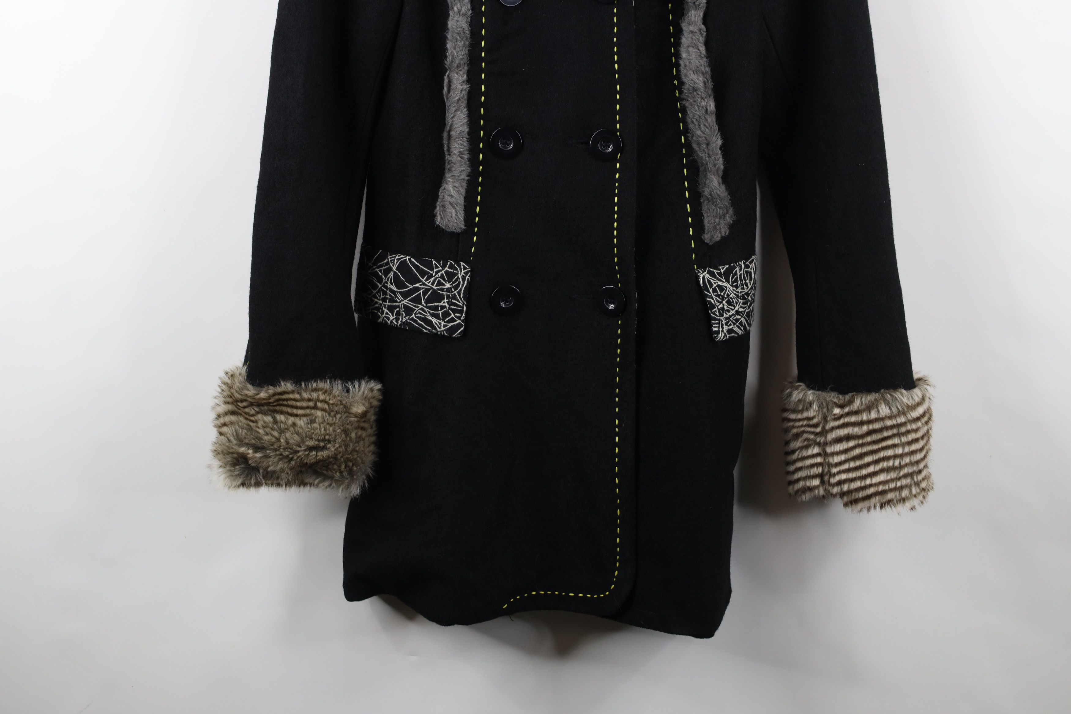 Vintage New Buckle BKE Fur Trim Wool Pennylane Peacoat Jacket Black Size S / US 4 / IT 40 - 3 Thumbnail