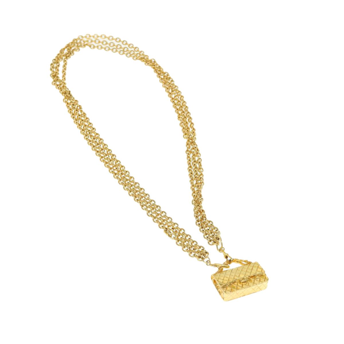 image of Chanel Matelasse Chain Necklace Metal Gold Tone Cc Auth Ar11061, Women's