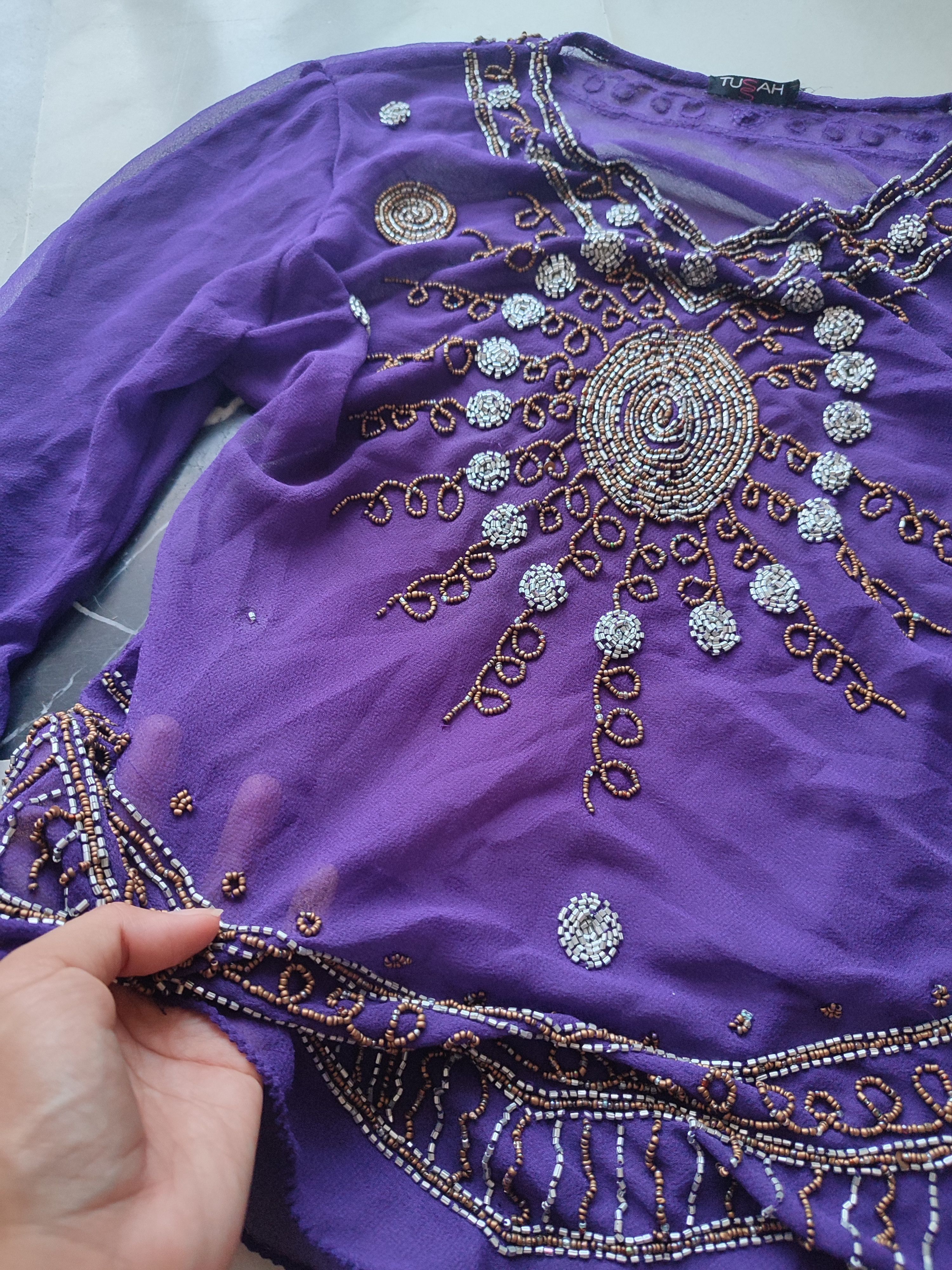 Vintage Y2k Vintage Ethereal Purple Shear Tunic Top with Beads Size L / US 10 / IT 46 - 5 Thumbnail
