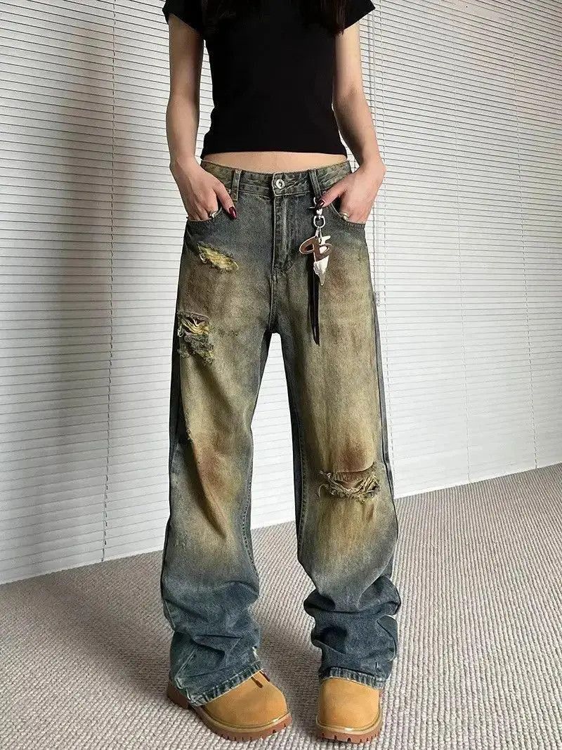 Japanese Brand Retro washed loose distressed jeans Size US 32 / EU 48 - 5 Thumbnail