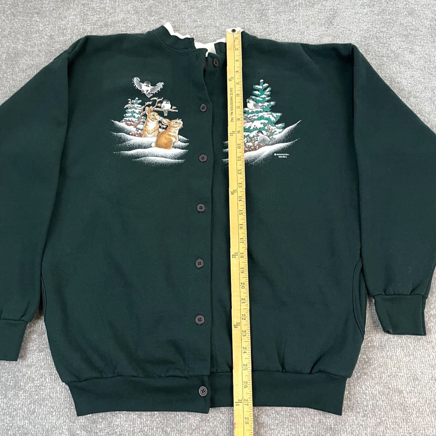 Vintage VINTAGE Morning Sun Cardigan Sweater Women's Large Green Christmas Tree Rabbit Bird Nature Knit Crew Neck Long Sleeve 90s Animals Size L / US 10 / IT 46 - 6 Thumbnail