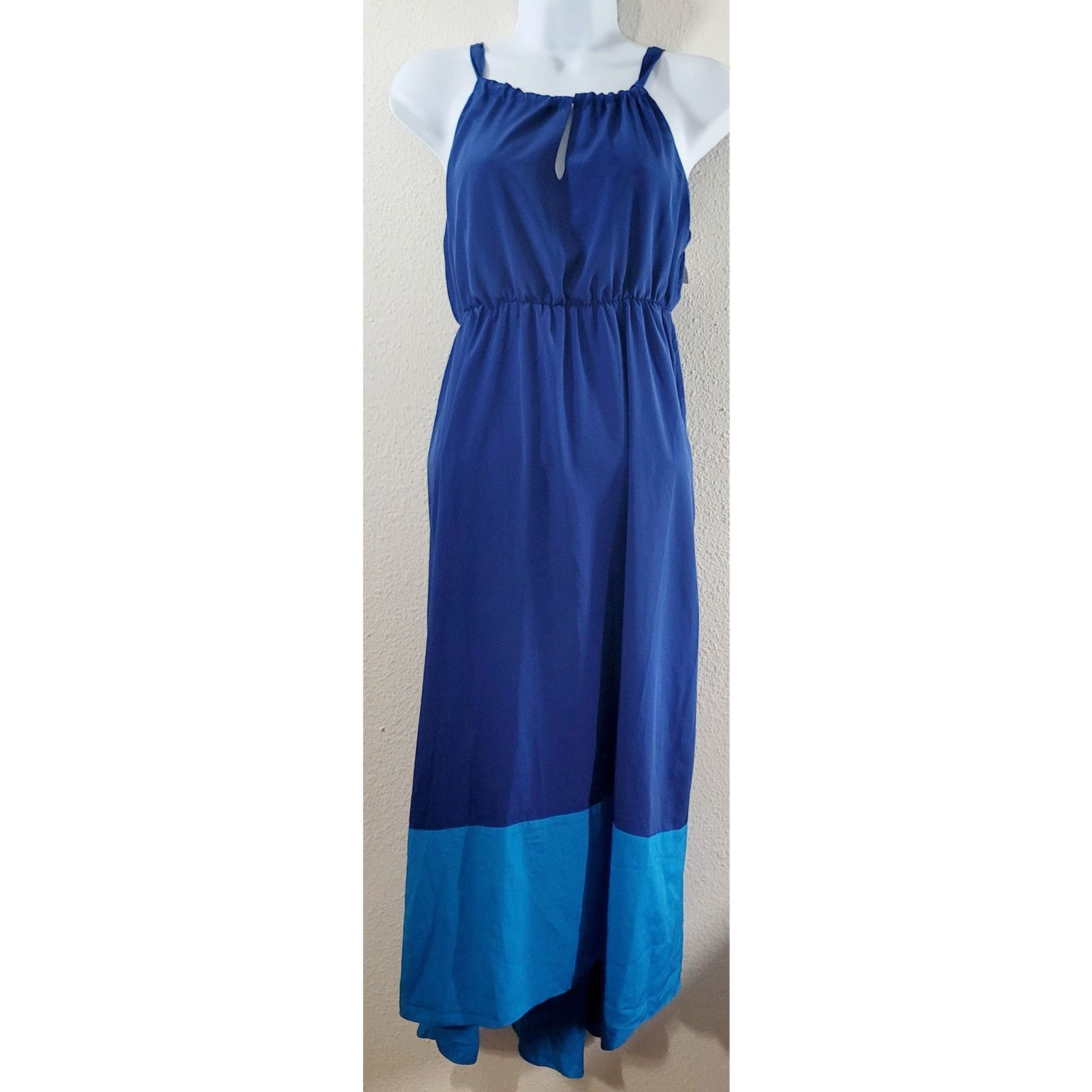 Old Navy Old Navy Blue Color Block Key Hole Halter Dress Small NWT Size S / US 4 / IT 40 - 2 Thumbnail