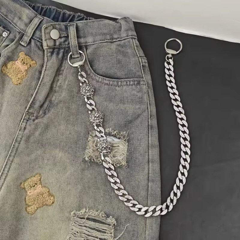 Other Lion Silver Rhinestone Cuban Chain Size ONE SIZE - 1 Thumbnail