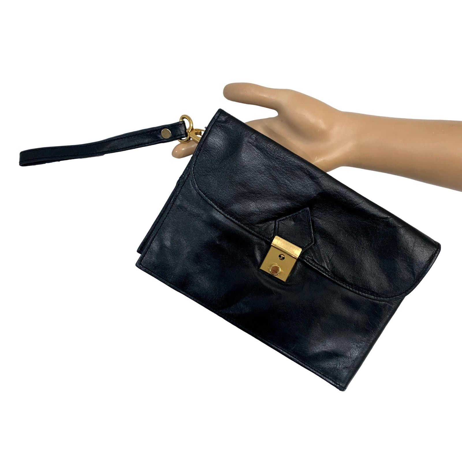Genuine Leather × Vintage 80s Men's Black Leather Organizer Bag Wrist Hand LUXE Size ONE SIZE - 3 Thumbnail