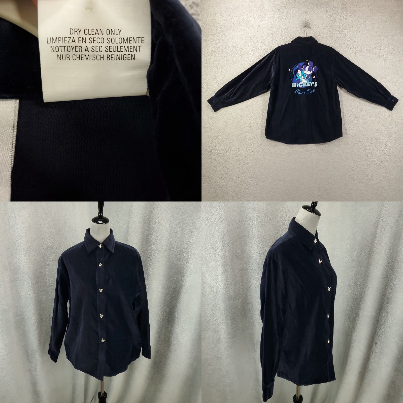 Disney Womens Disney Velvet Shirt Button-Up Blue Mickey Minnie Cartoon Graphic Print Collared Long Sleeve Size S / US 4 / IT 40 - 8 Thumbnail