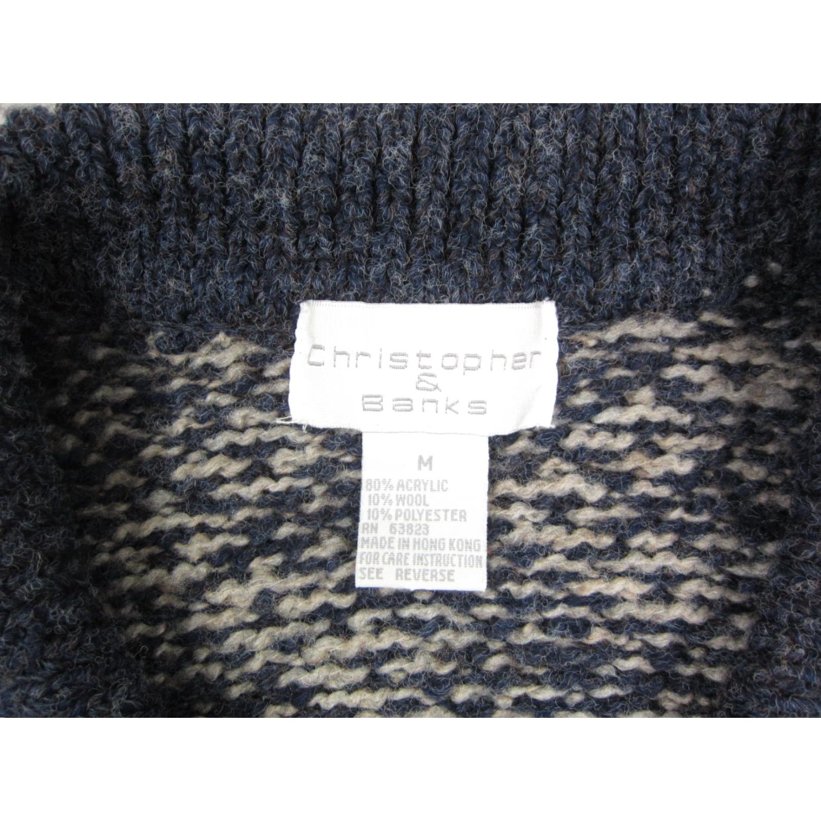 Vintage VINTAGE Christopher & Banks Cardigan Sweater Womens M Blue Fair Isle Cardigan 90s Womens Black? Size M / US 6-8 / IT 42-44 - 4 Thumbnail