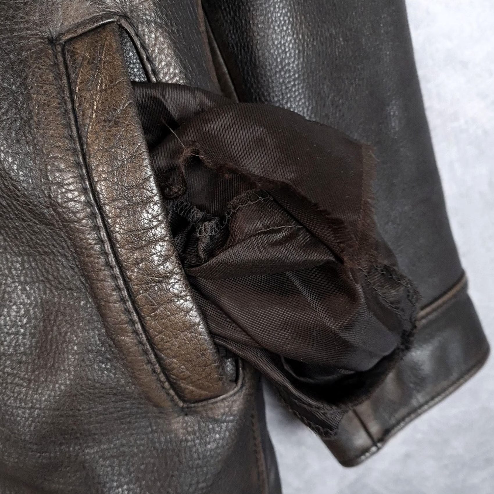 Lucky Brand Lucky Brand Jacket Mens XL Brown Leather Full Zip Lined Bomber Dungarees America Leather Size US 36 / EU 52 - 7 Thumbnail