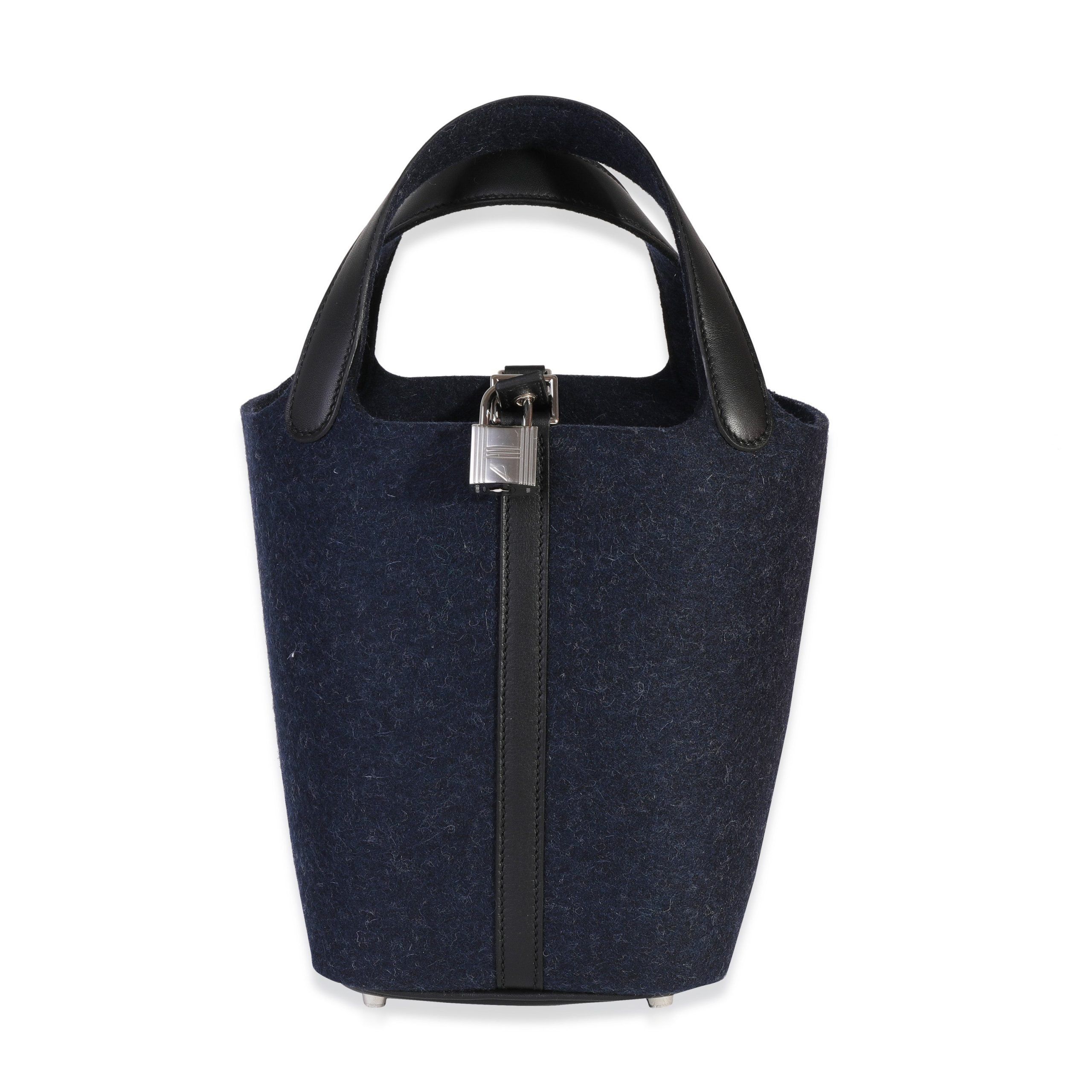 image of Hermes Nib Hermès Bleu Nuit Feutre & Black Swift Picotin Lock 18 Phw, Women's