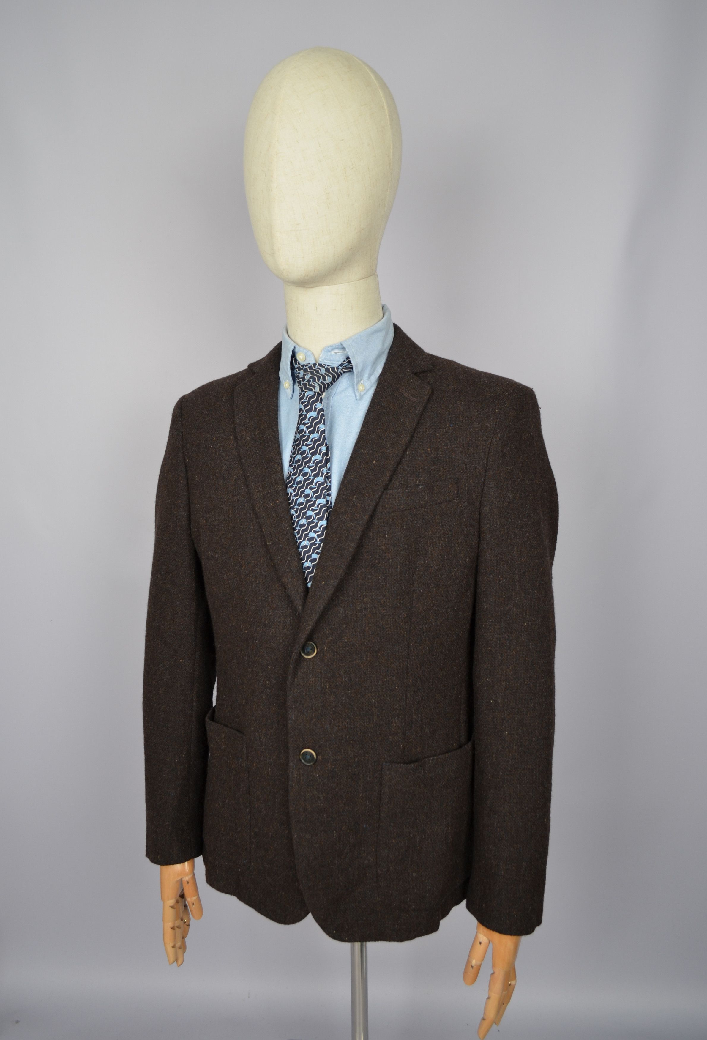 Designer John Barritt Bottoli Knit Wool Brown Unlined Blazer Jacket Size 40R - 4 Thumbnail