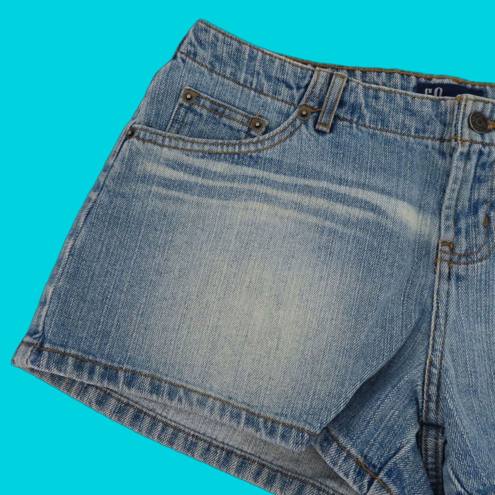 Denime VINTAGE SO Juniors 11 Denim Short Y2K Blue Whiskered Pockets Cotton Shorts Size 32" / US 10 / IT 46 - 1 Thumbnail