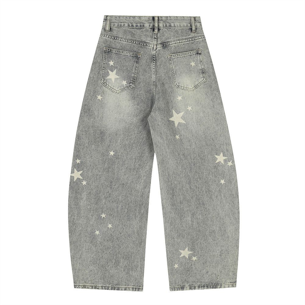 Men's star loose punk washed distressed scimitar jeans