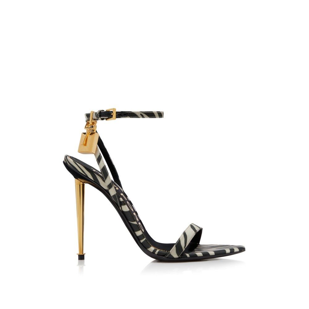 Tom Ford o1loc1c0924 W2272 Padlock Pointy Naked Sandals White Black Size US 8 / IT 38 - 1 Thumbnail