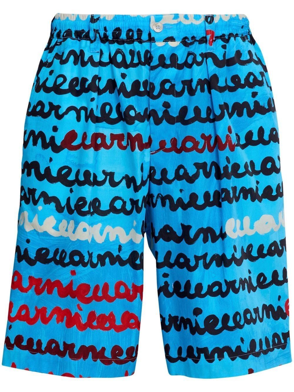 image of Marni O1W1Db10524 Handwriting Print Shorts In Blue, Men's (Size 30)