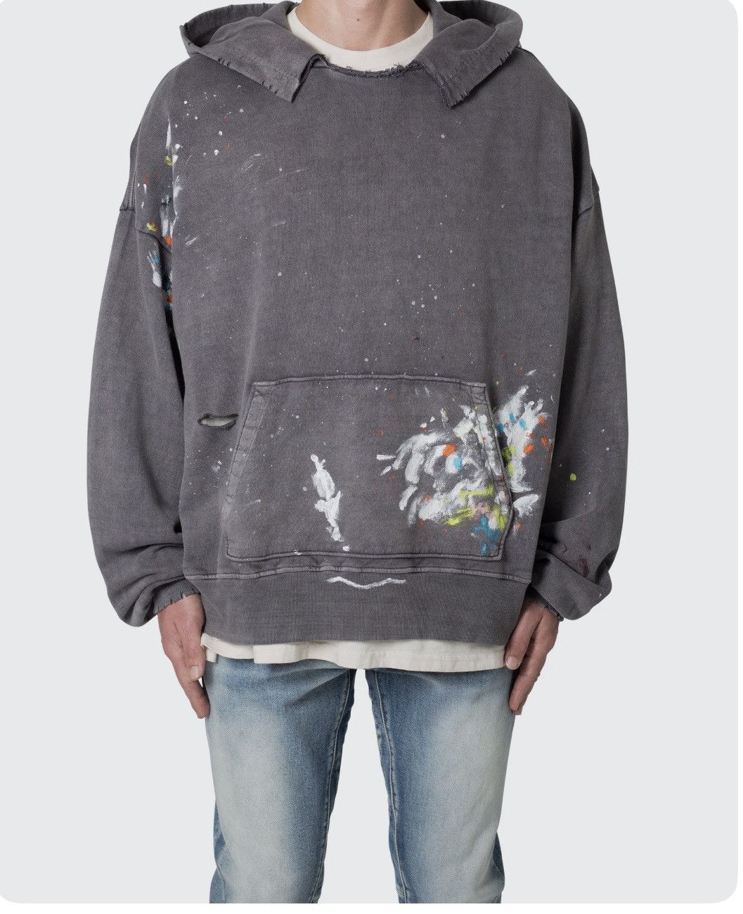 Designer × Vintage Vintage Destroyed Paint Charcoal-Grey Hoodie Size US XS / EU 42 / 0 - 1 Thumbnail