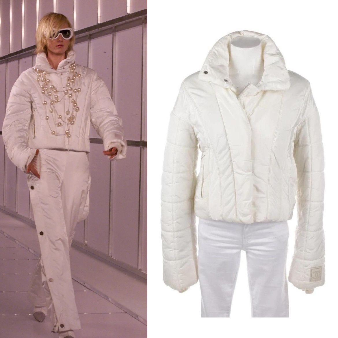 Chanel white puffer jacket hotsell