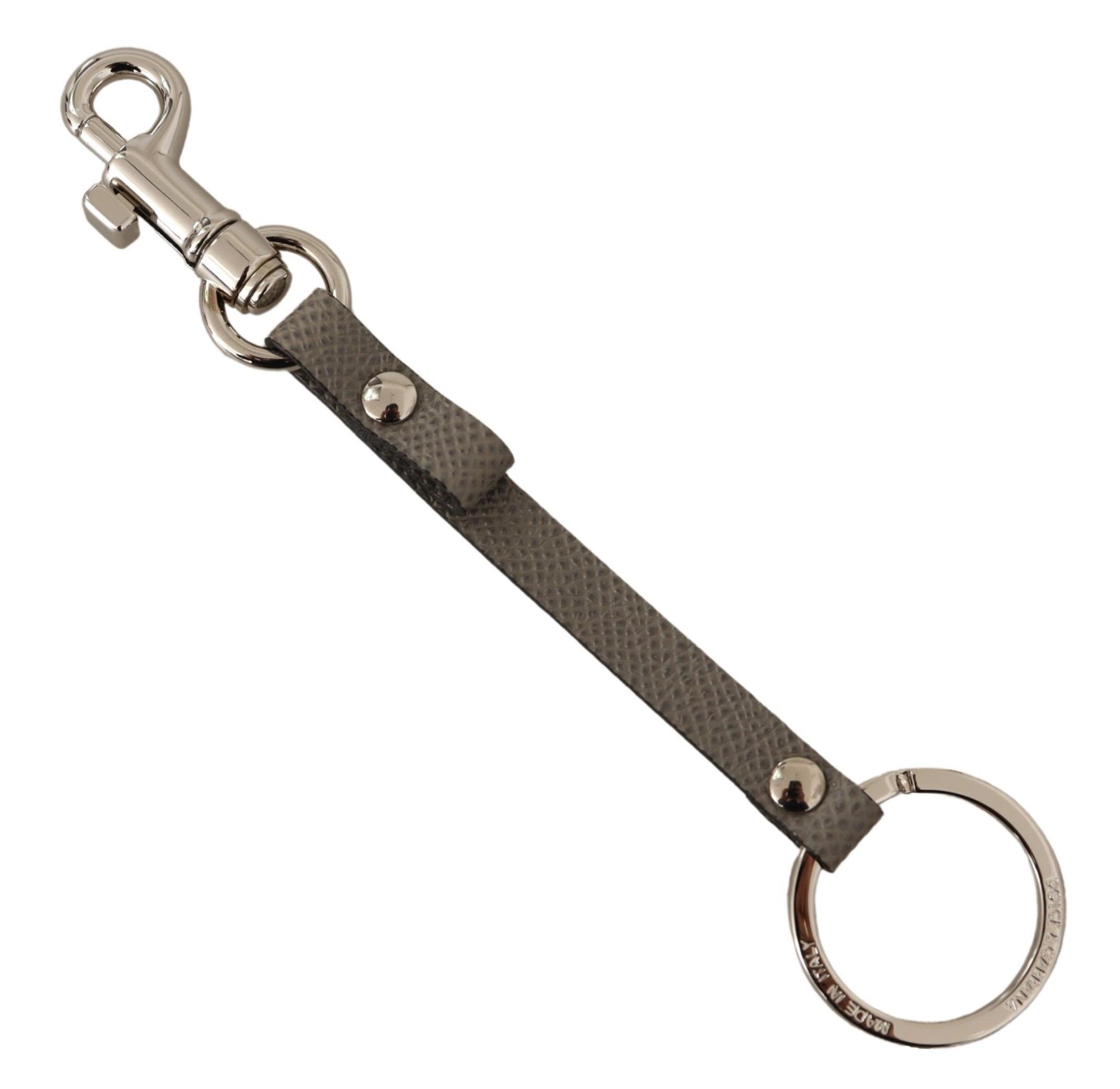 Dolce & Gabbana Elegant Gray Leather Keyring with Silver Men's Accents Size ONE SIZE - 1 Thumbnail