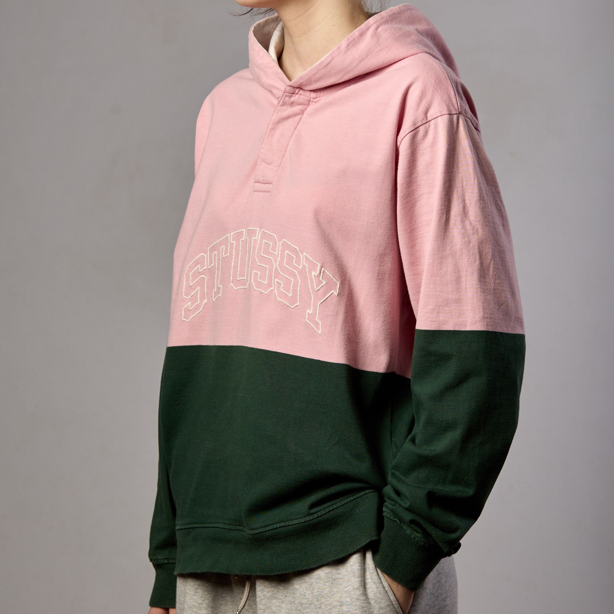 Stussy Stussy Pink Green Colorblock Henley Hoodie Athleisure Size US M / EU 48-50 / 2 - 2 Thumbnail